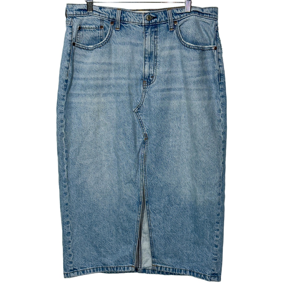 NEW Abercrombie & Fitch High Rise Blue Denim Slit Midi Skirt Womens Size 32 14 - Picture 2 of 8